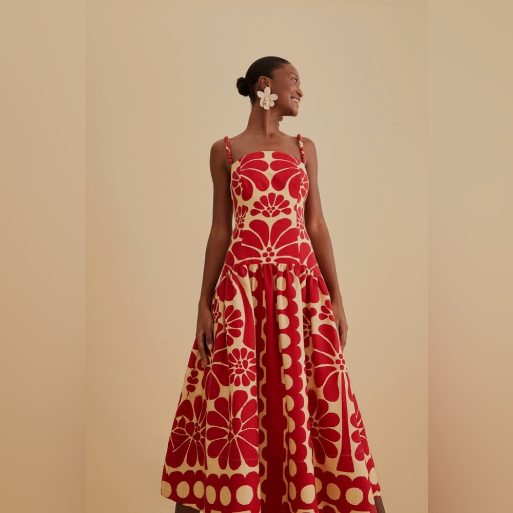 Farm Rio Red Palermo Sleeveless Midi Dress